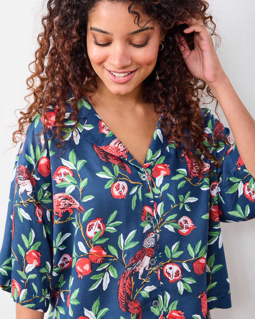 Pomegranate Tree - Eco Satin Wildest Dream Set - Navy - Printfresh