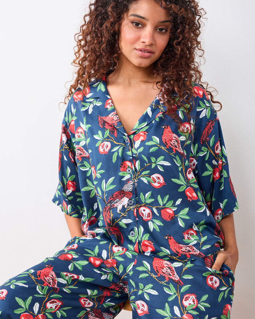 Pomegranate Tree - Eco Satin Wildest Dream Set - Navy - Printfresh