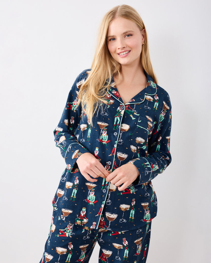 Tipsy Nutcrackers - Midweight Flannel Long PJ Set - Arctic Espresso - Printfresh