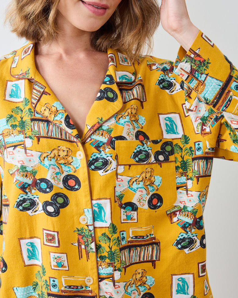 Vinyl Collector - Lightweight Flannel Long PJ Set - Yellow Submarine - Printfresh