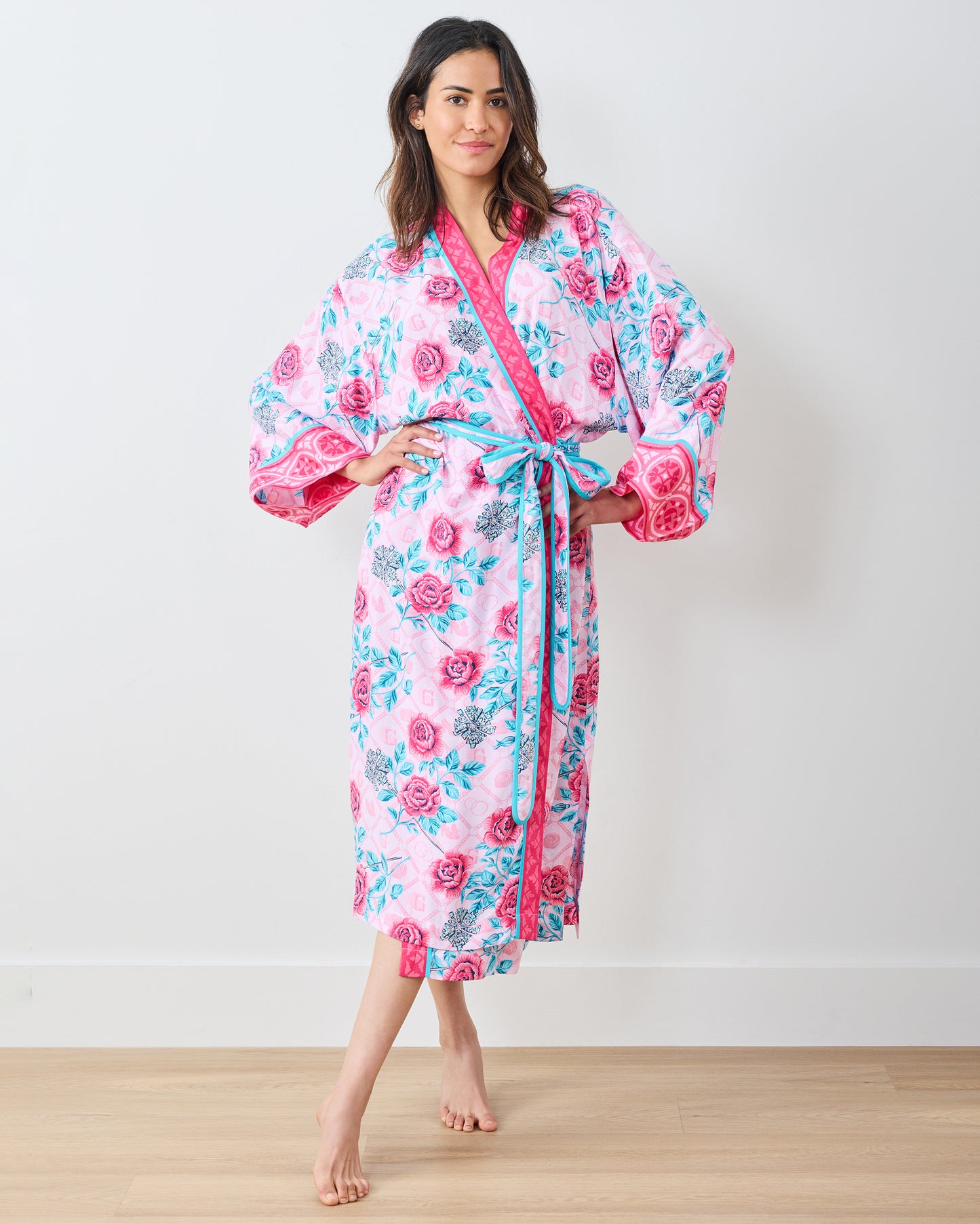 Glinda's Garden - Eco Satin Robe - Popular Pink - Printfresh