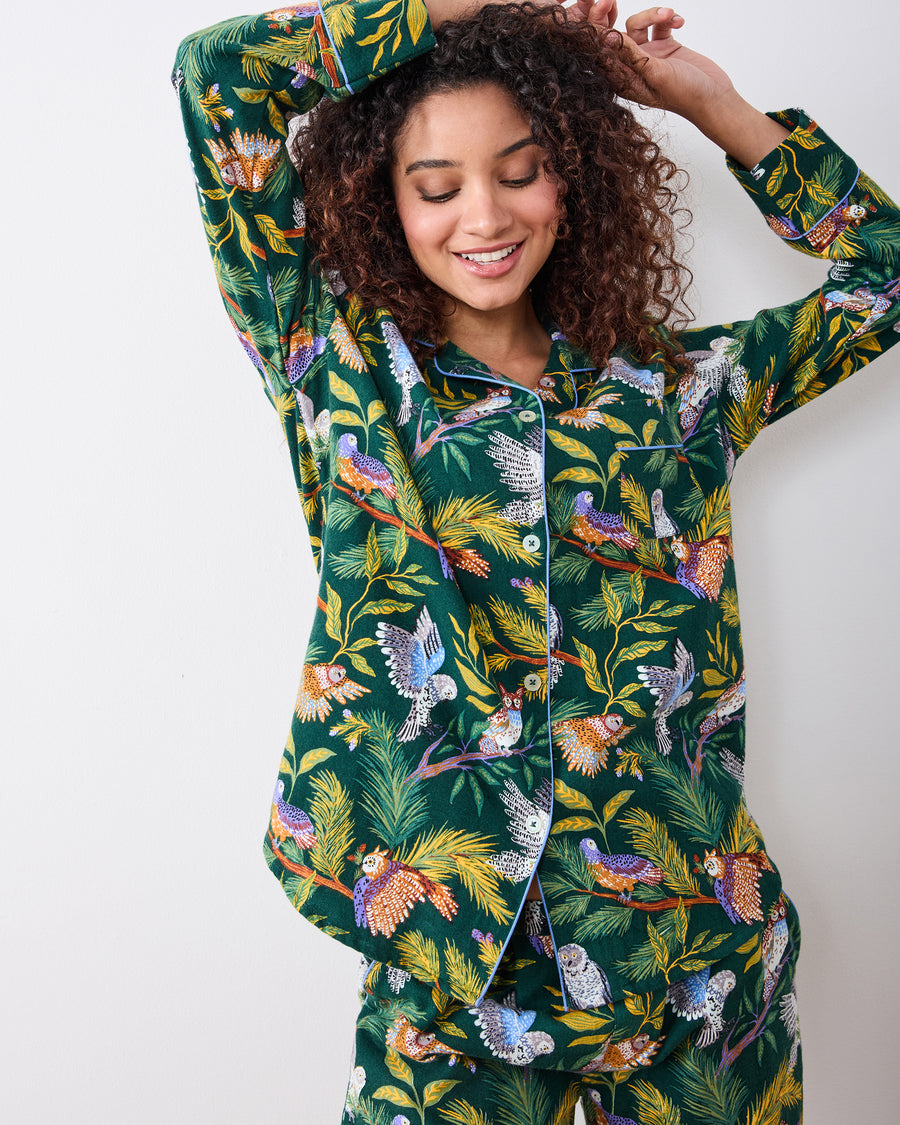 Wise Owls -  Midweight Flannel Long PJ Set - Pine Tree - Printfresh