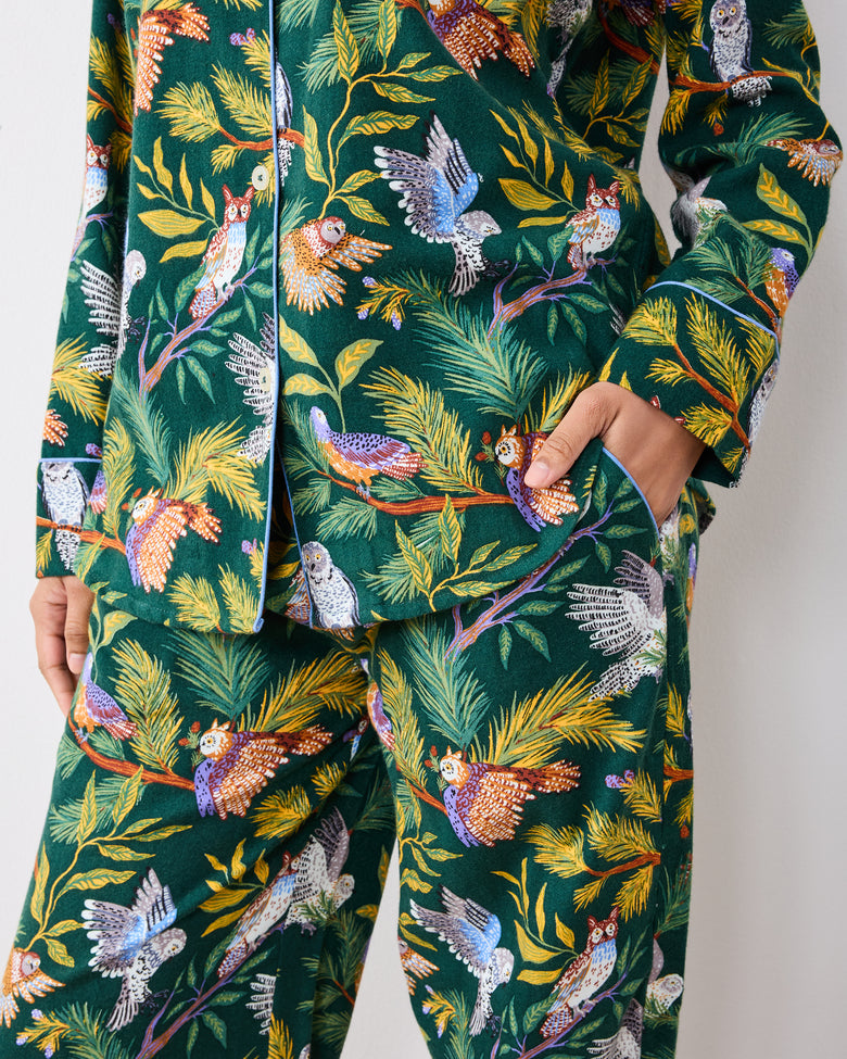 Wise Owls -  Midweight Flannel Long PJ Set - Pine Tree - Printfresh