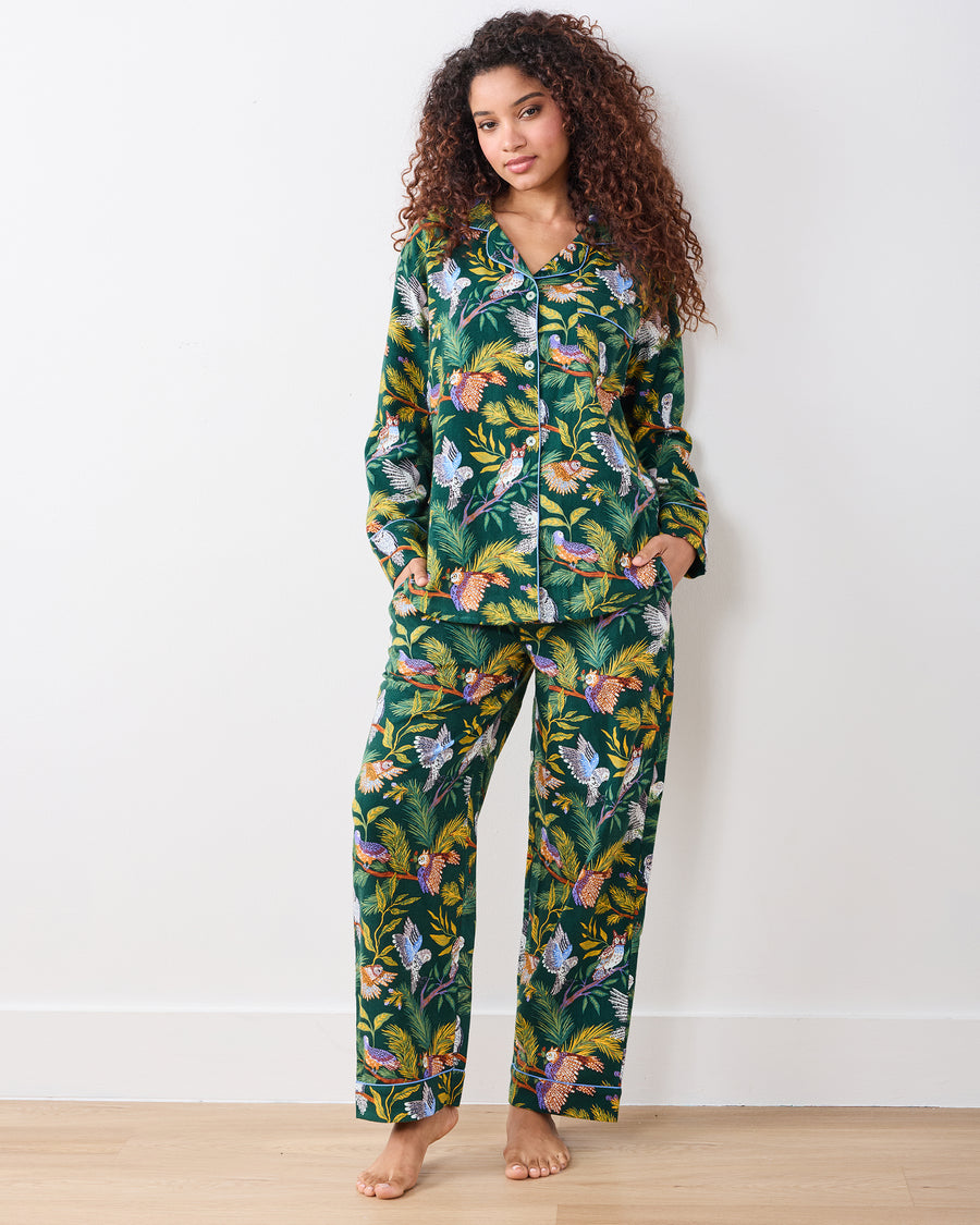 Wise Owls -  Midweight Flannel Long PJ Set - Pine Tree - Printfresh