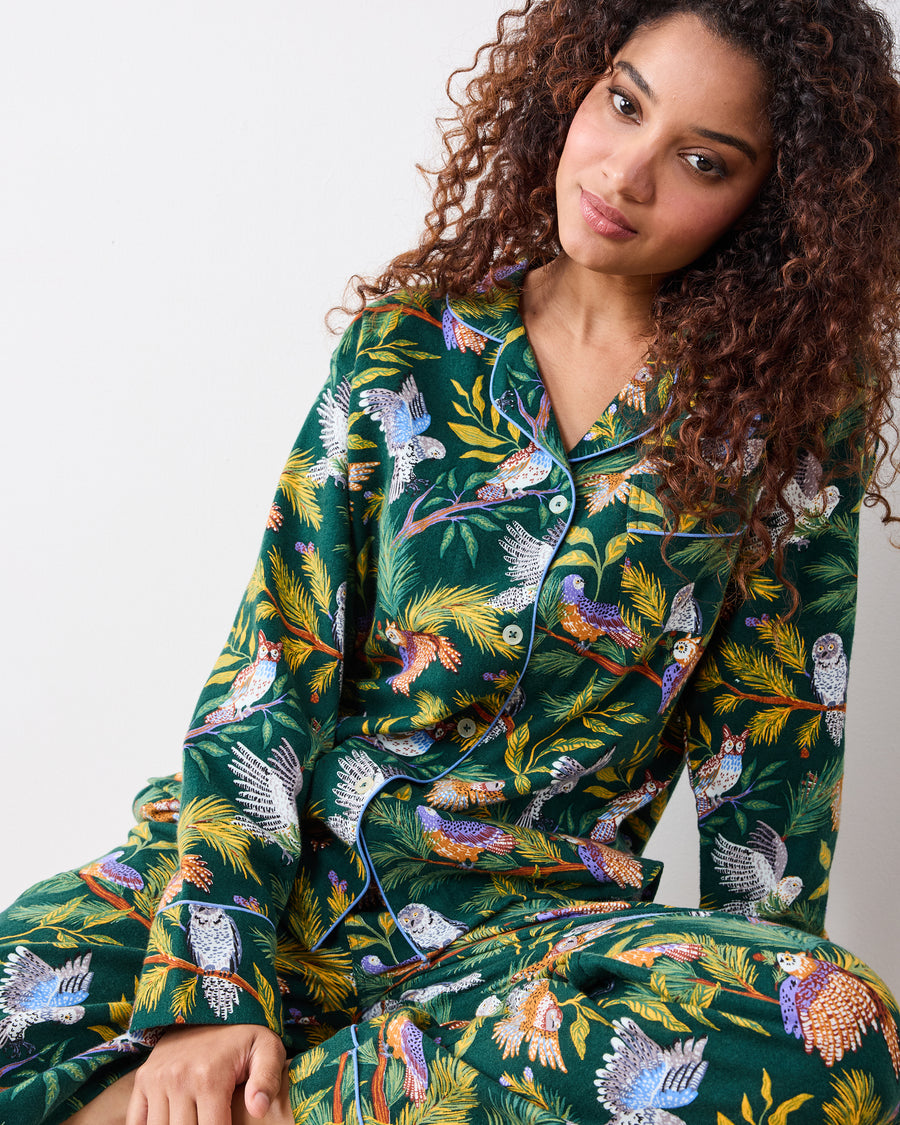 Wise Owls - Petite Midweight Flannel Long PJ Set - Pine Tree - Printfresh