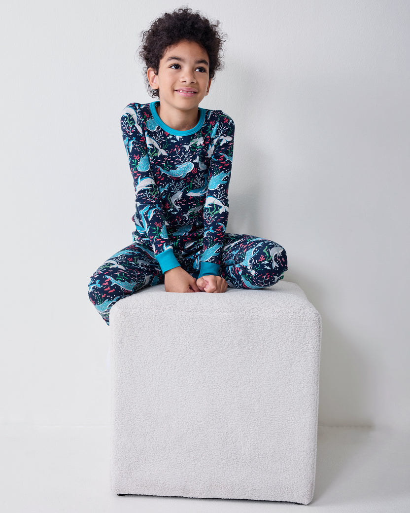 Arctic Sea Life - Kids Organic Pima Long Sleeve PJ Set - Blue Chill