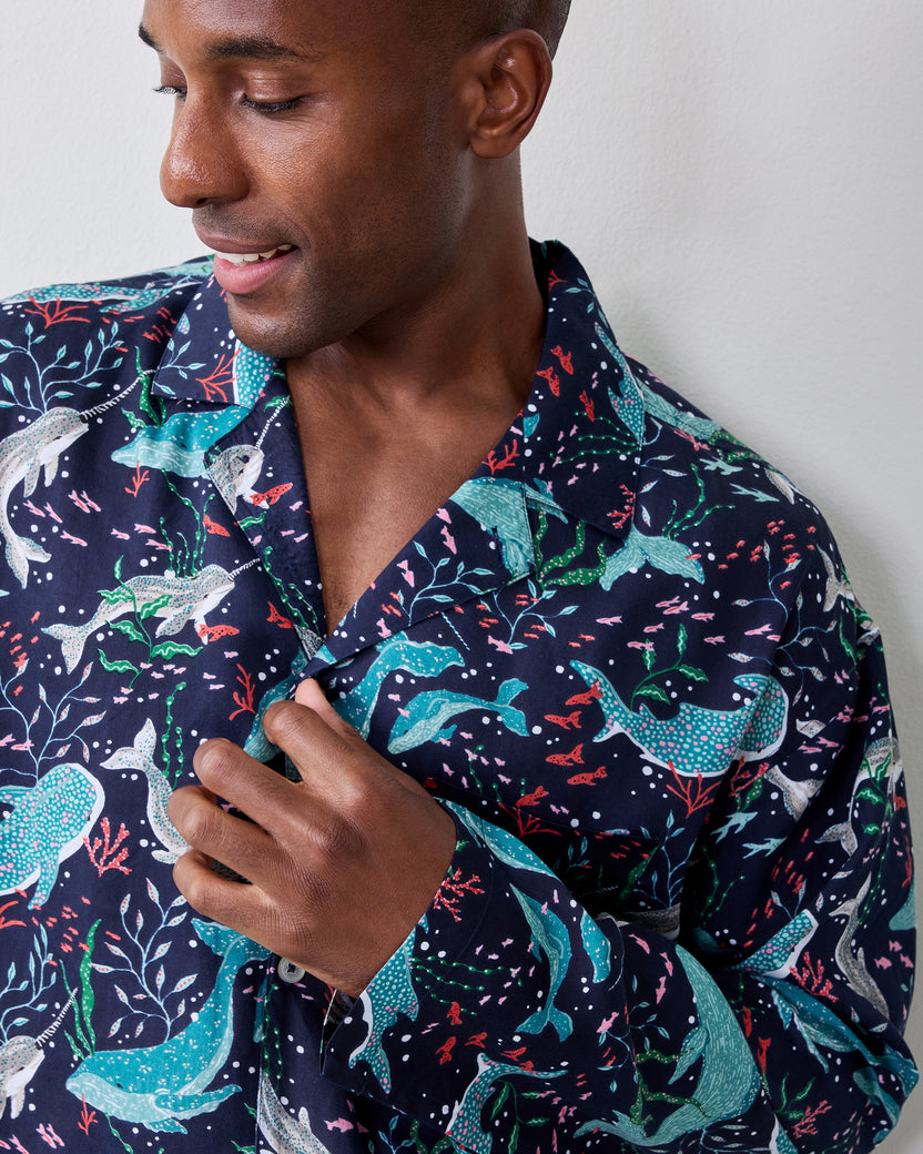 Arctic Sea Life - Men’s Eco Satin Long PJ Set - Blue Chill