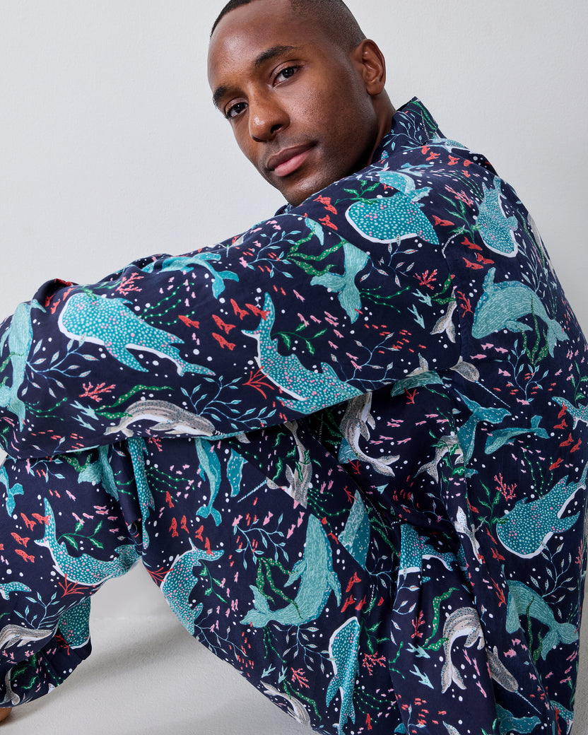 Arctic Sea Life - Men’s Eco Satin Long PJ Set - Blue Chill