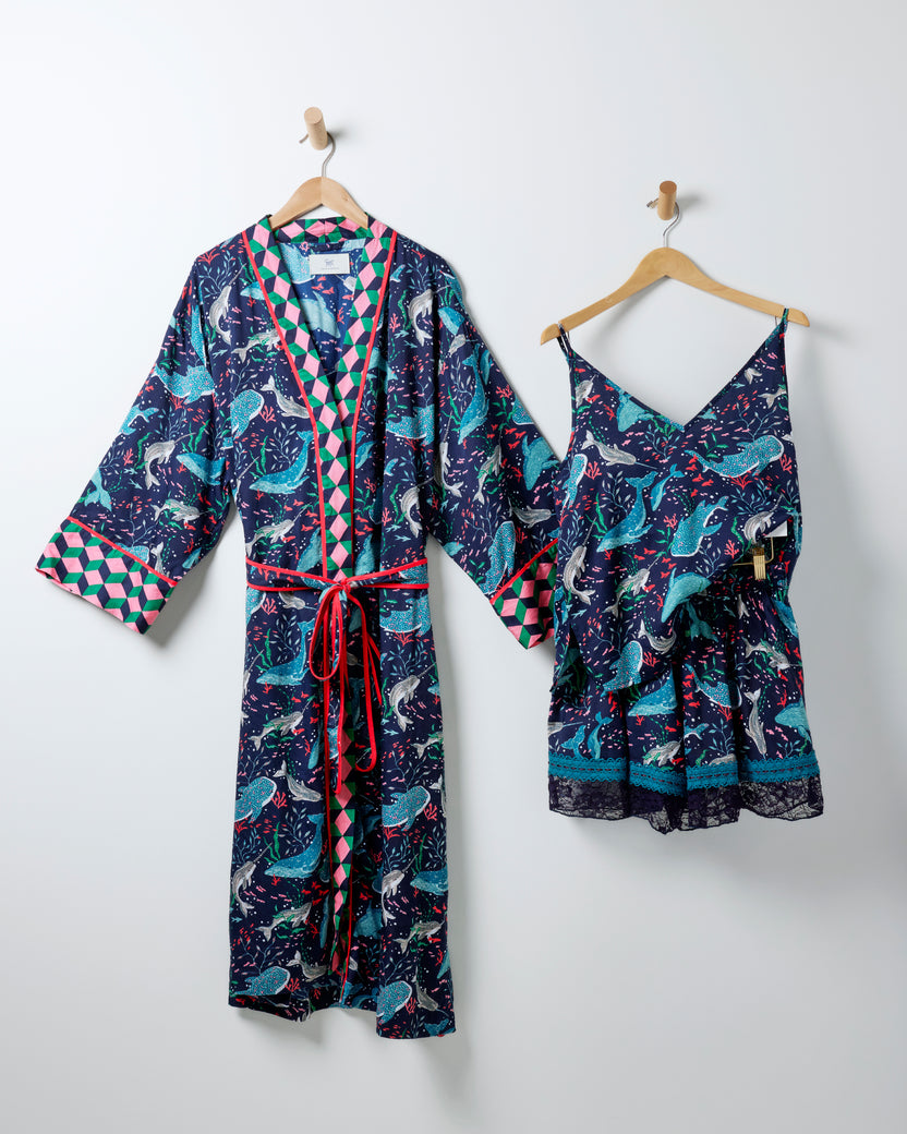 Arctic Sea Life - Eco Satin Robe & Pamela Set - Blue Chill