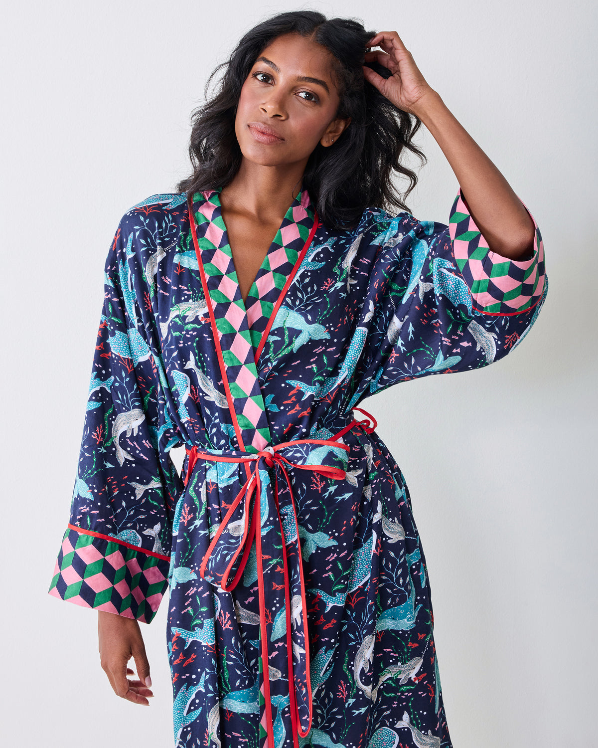 Arctic Sea Life - Eco Satin Robe - Blue Chill