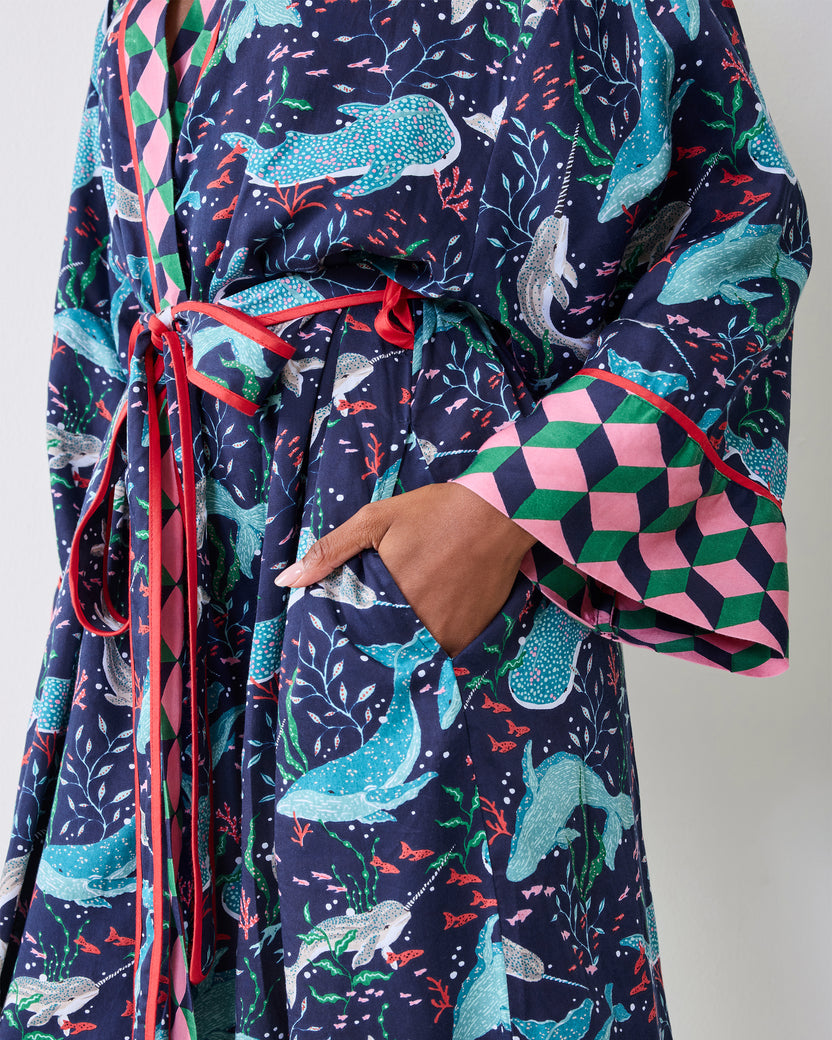 Arctic Sea Life - Eco Satin Robe - Blue Chill