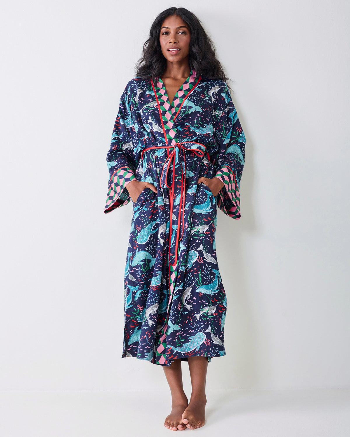 Arctic Sea Life - Eco Satin Robe - Blue Chill