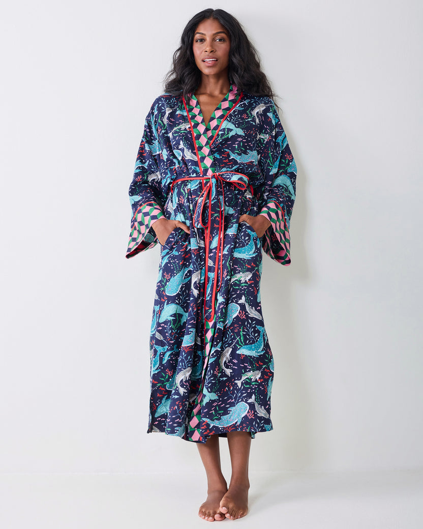 Arctic Sea Life - Eco Satin Robe - Blue Chill