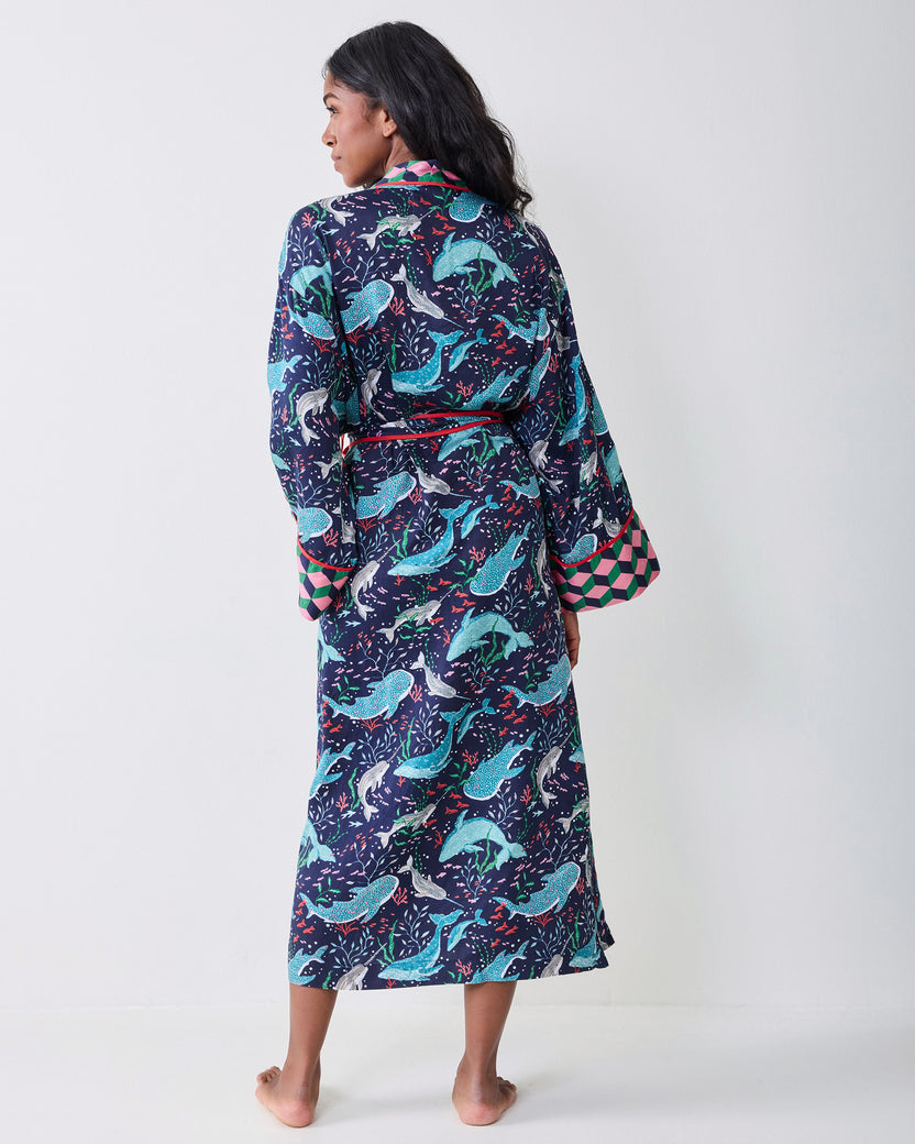 Arctic Sea Life - Eco Satin Robe - Blue Chill