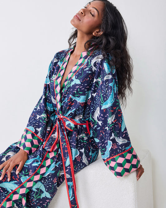 Arctic Sea Life - Eco Satin Robe - Blue Chill