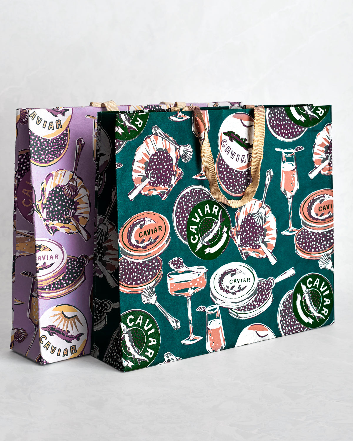 Champagne & Caviar - Set of 2 Handmade Gift Bags - Multi