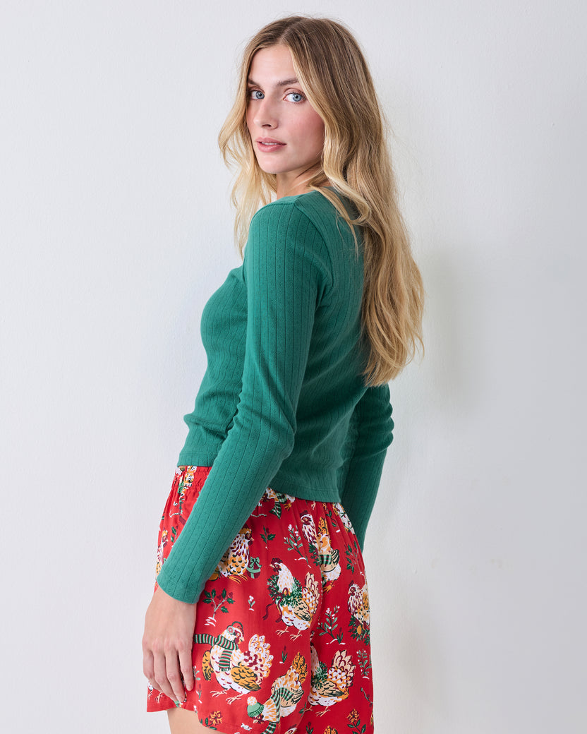 Holiday Hens - Eco Satin Boyfriend Boxer - Red Stocking