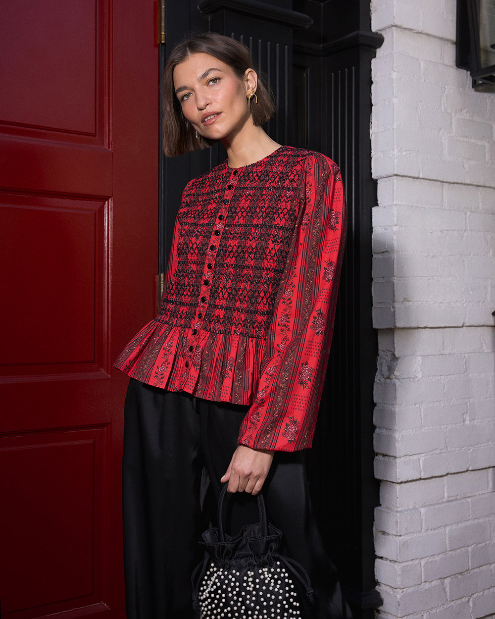 Festive Roses - Lavelle Blouse - Heirloom Red