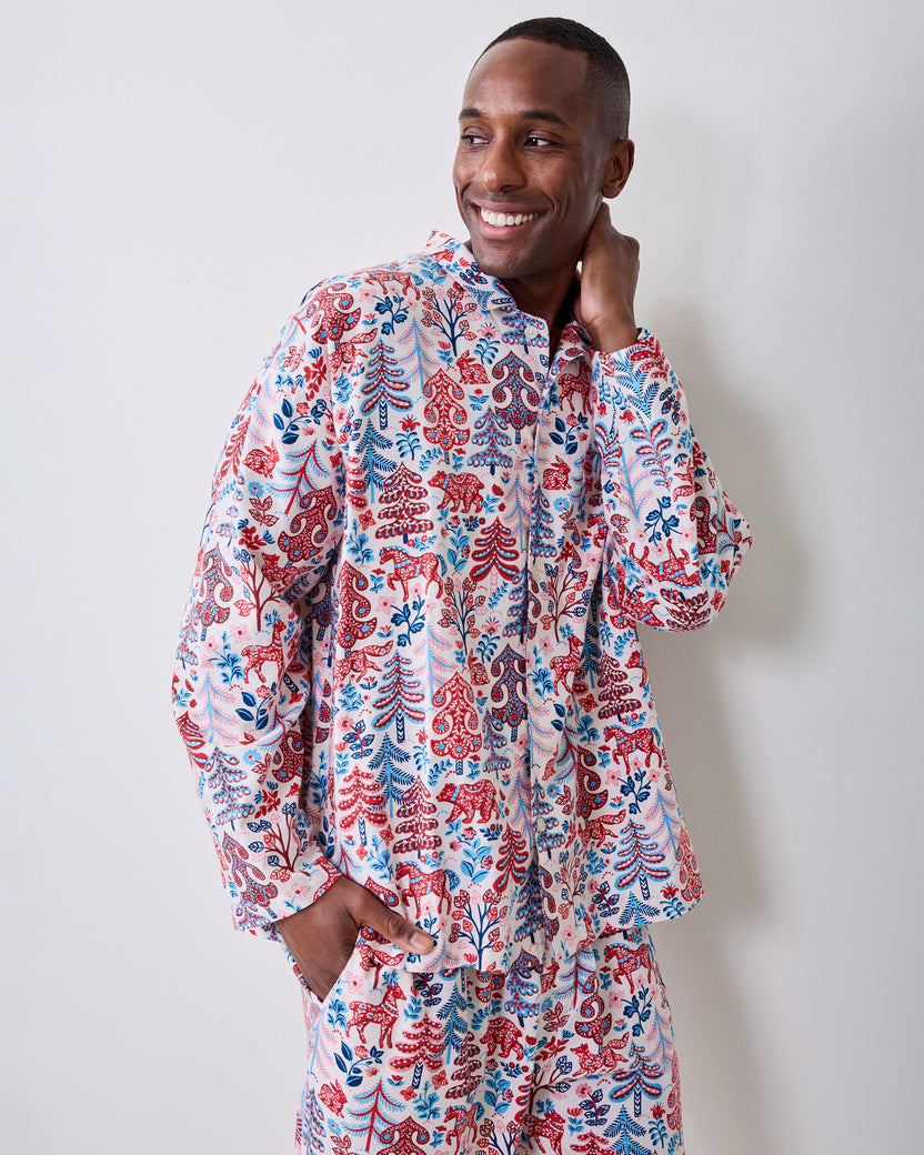 Folklore Forest - Men's Lightweight Flannel Long PJ Set - Cream