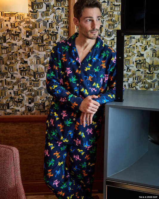 Dancing Bears - Men's Midweight Flannel Long PJ Set - Backstage Blue