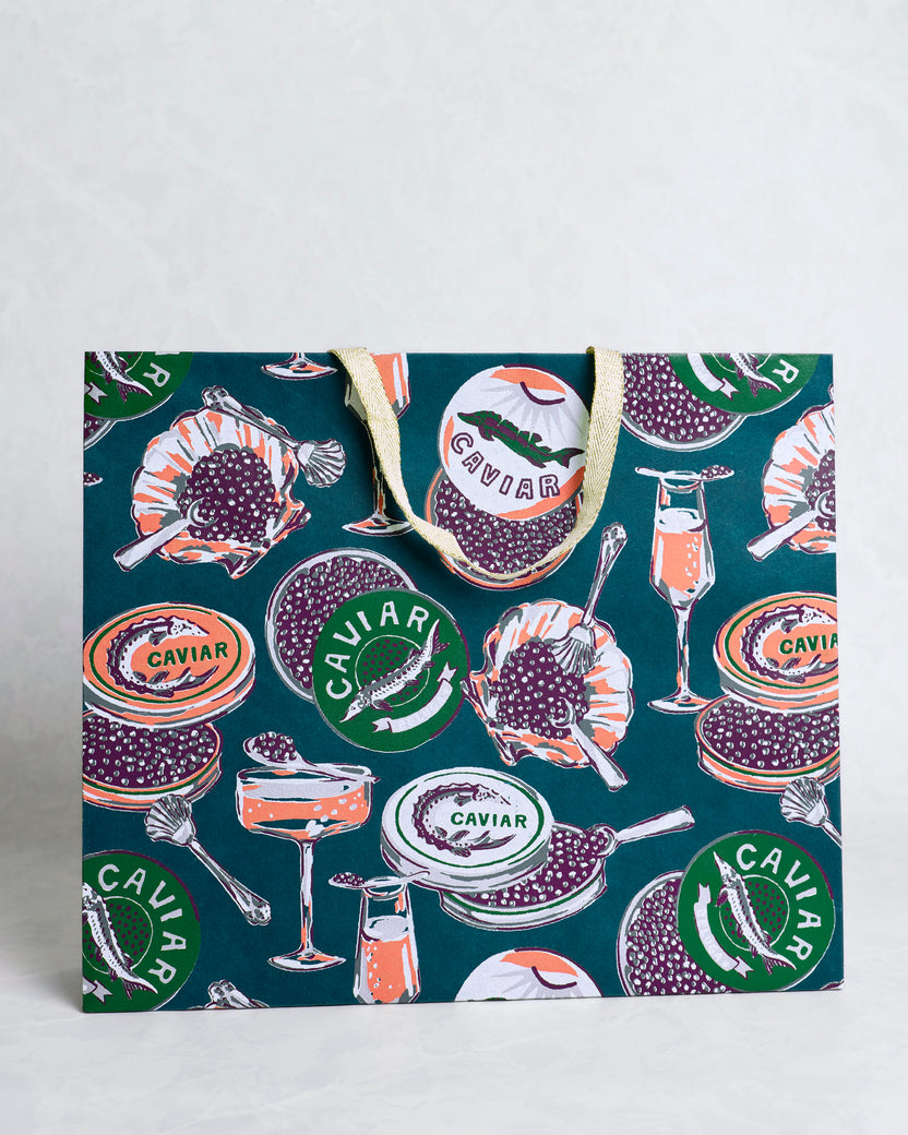 Champagne & Caviar - Handmade Gift Bag - Peacock Feather