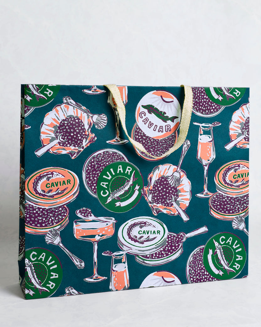 Champagne & Caviar - Handmade Gift Bag - Peacock Feather