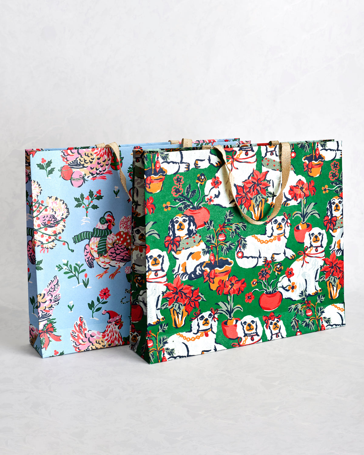 Good Dog Christmas & Holiday Hens - Set of 2 Handmade Gift Bags - Multi