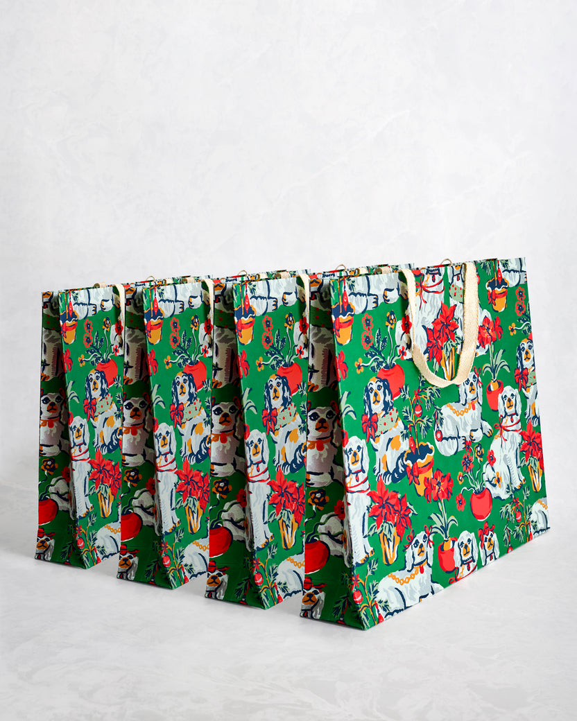 Good Dog Christmas - Set of 4 Handmade Gift Bags - Evergreen
