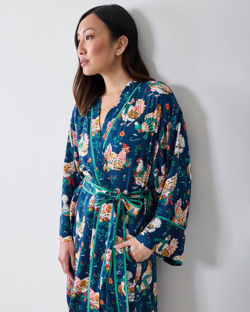 Holiday Hens - Eco Satin Robe - Winter Night