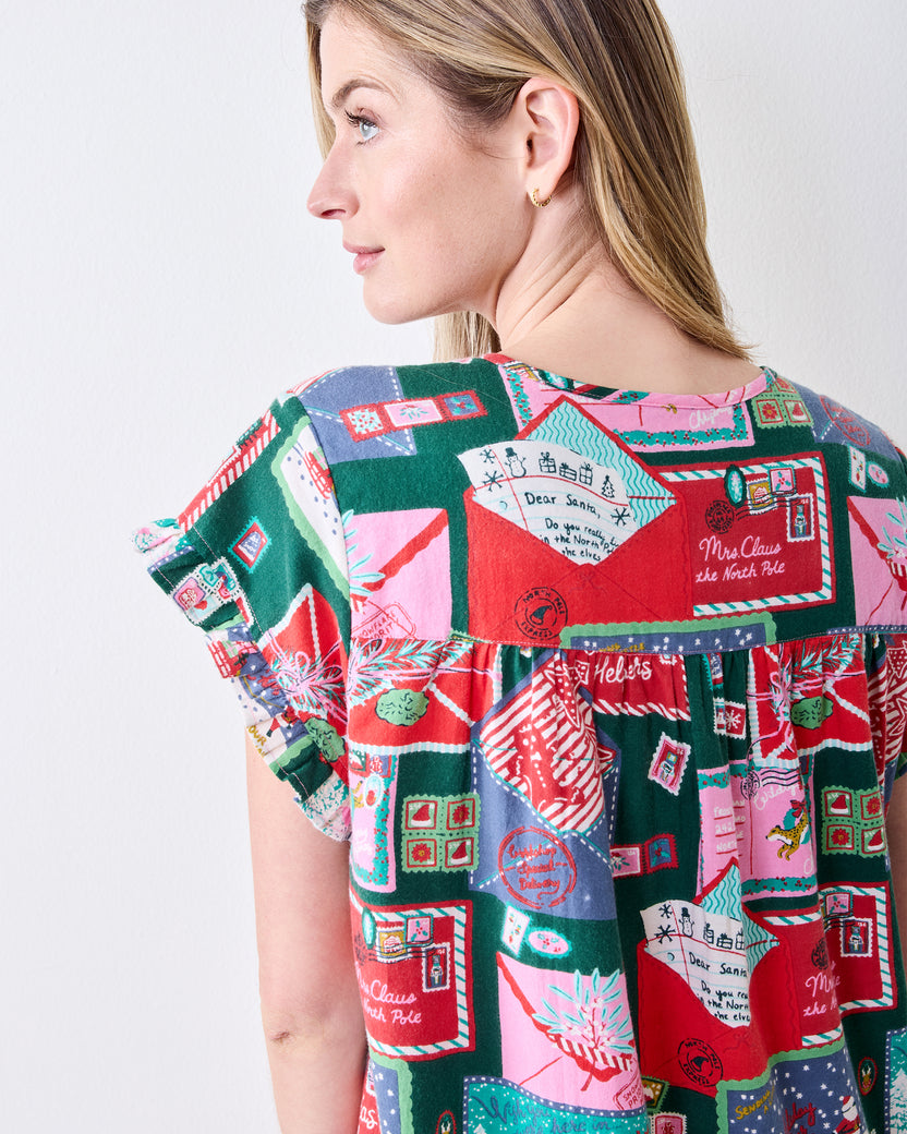 Letters to Santa - Lightweight Flannel Daylight Nightgown - Trimmed Tree