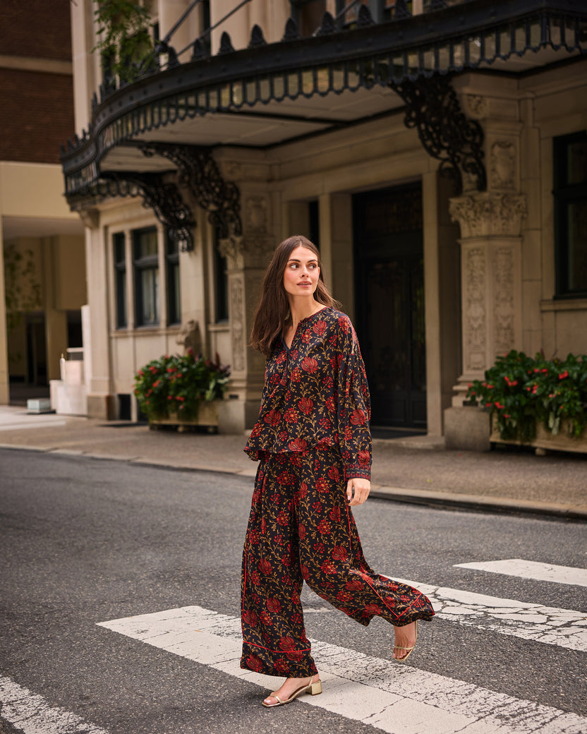 Midwinter Bloom - Drew Blouse & Sasha Pants Set - Garnet