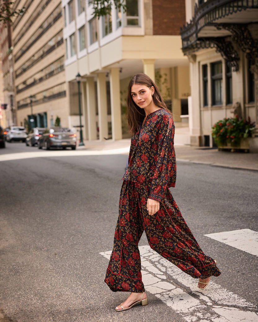Midwinter Bloom - Drew Blouse & Sasha Pants Set - Garnet