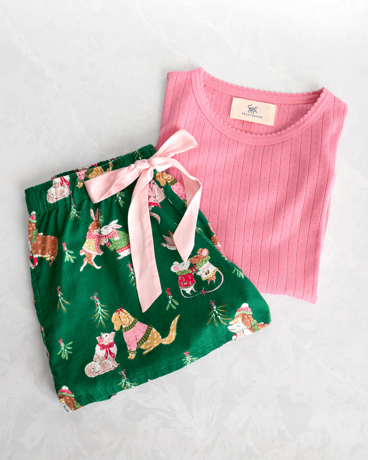 Mistletoe Kiss - Lightweight Flannel Astrid Shorts & Pointelle Long Sleeve Bundle - Multi