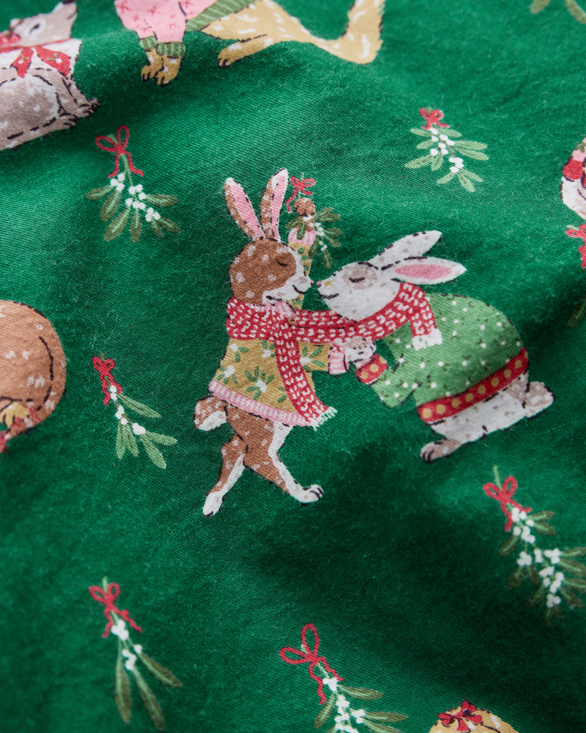 Greenery Mistletoe Kiss print with rabbits embracing beneath mistletoe