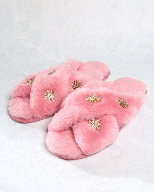 Pink Taffy - Sheepskin Slippers with Rhinestones - Pissenlit
