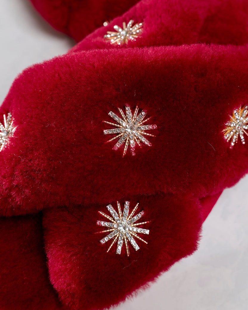 Wine - Sheepskin Slippers with Rhinestones - Pissenlit