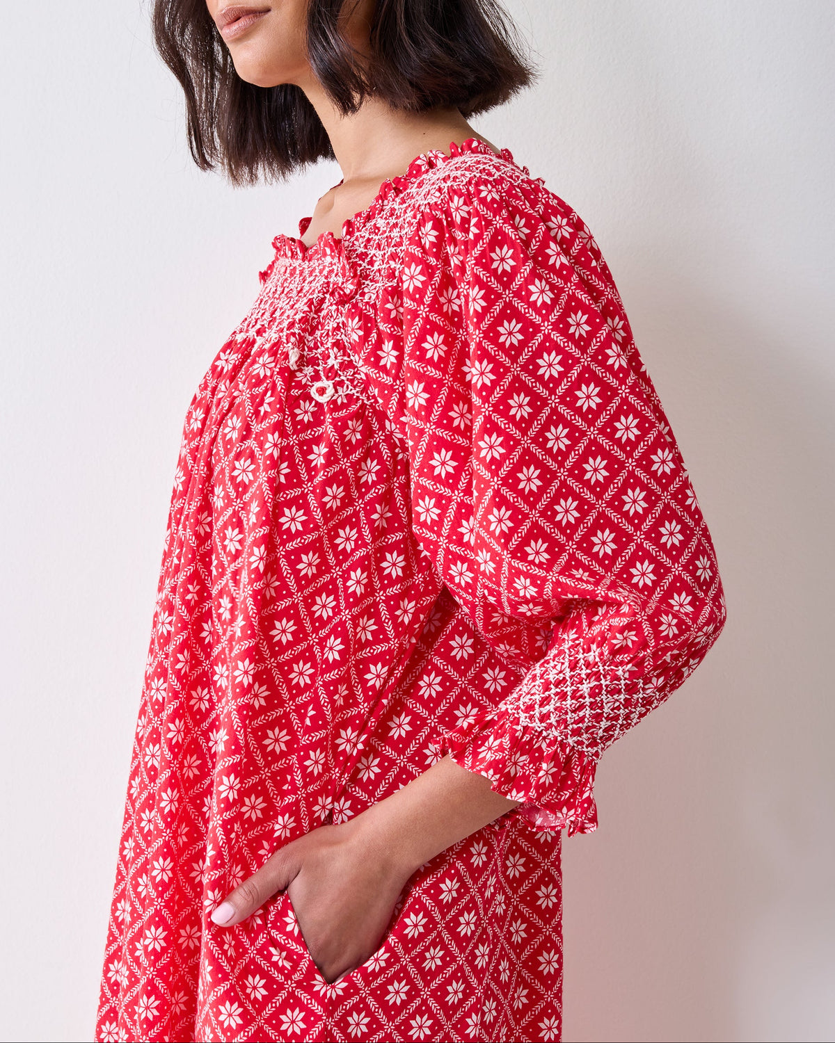 Scandi Snowflake - Parker Nightgown - Nordic Red