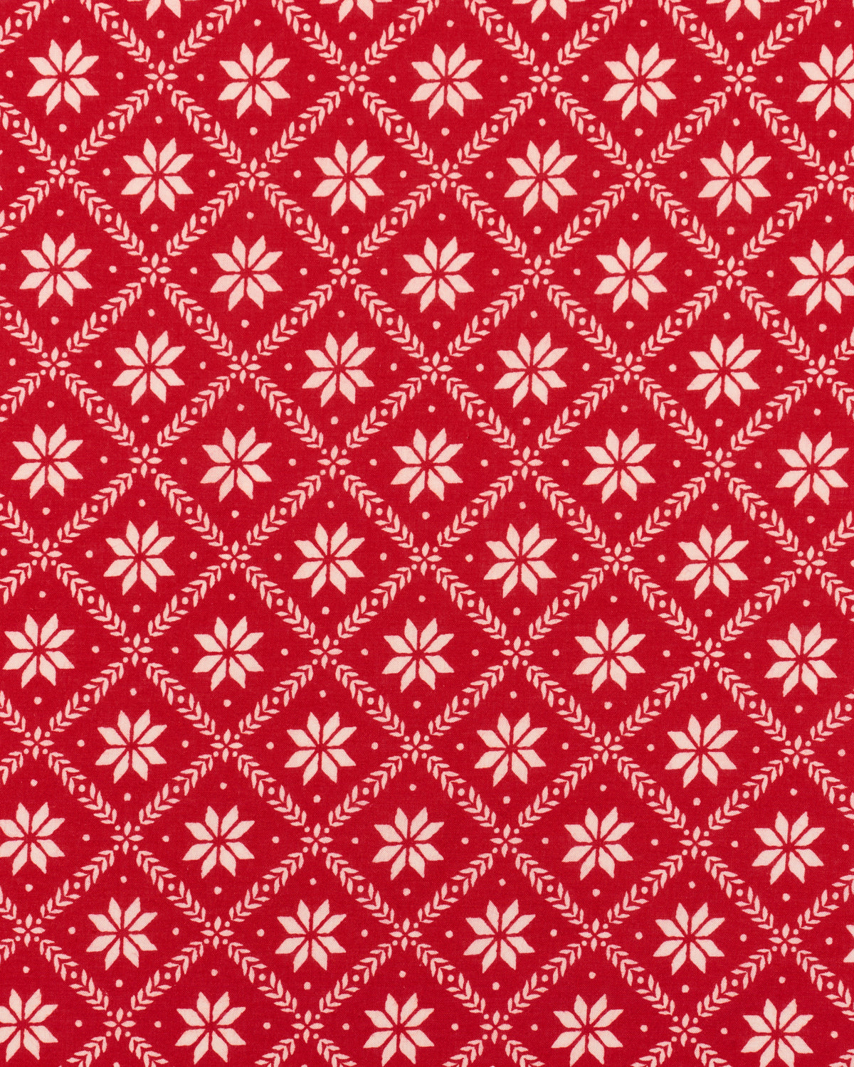 Close-up of the red and white snowflake pattern from the Parker nightgown