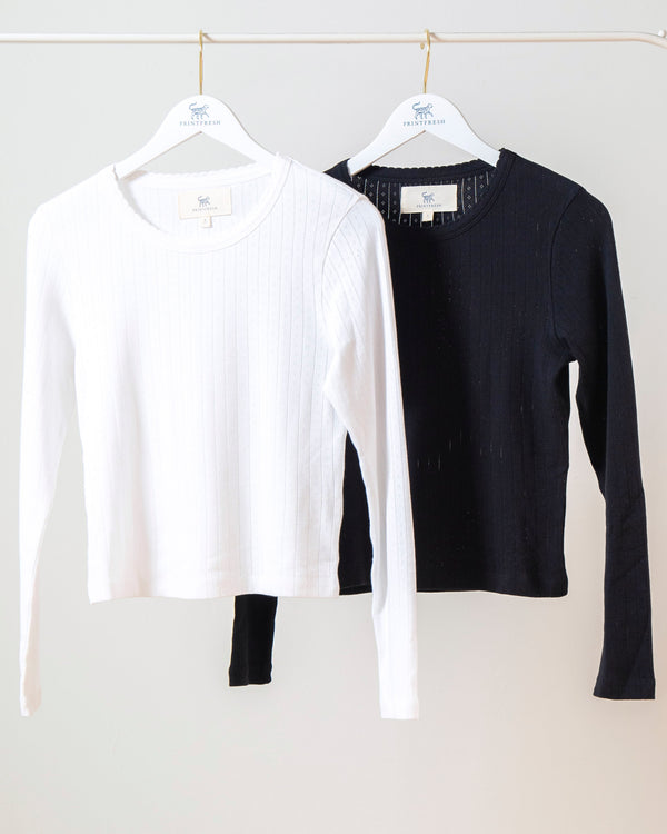 White/Cat Eye - 2-Pack Pointelle Long Sleeve - Shirt Bundle - Printfresh