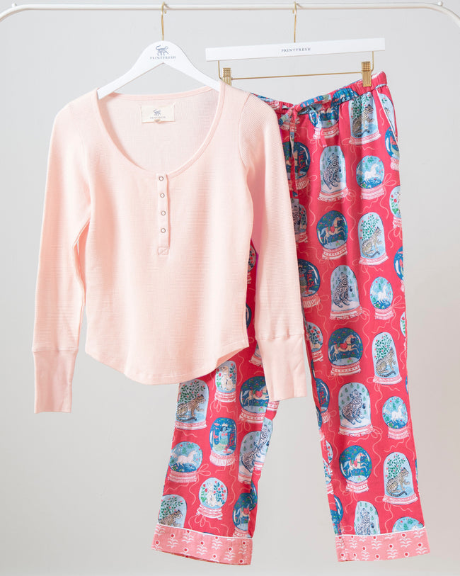 Snow Globe Magic - Henley & PJ Pants Set - Red Ribbon - Printfresh