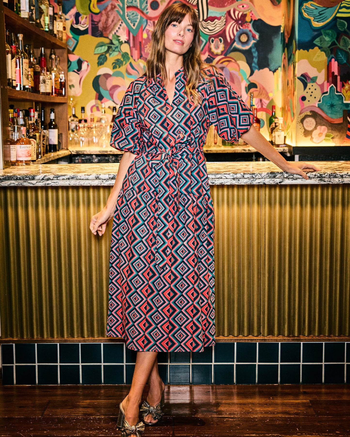 Kaleidoscope Diamond - Caroline Dress - Navy/Red - Printfresh