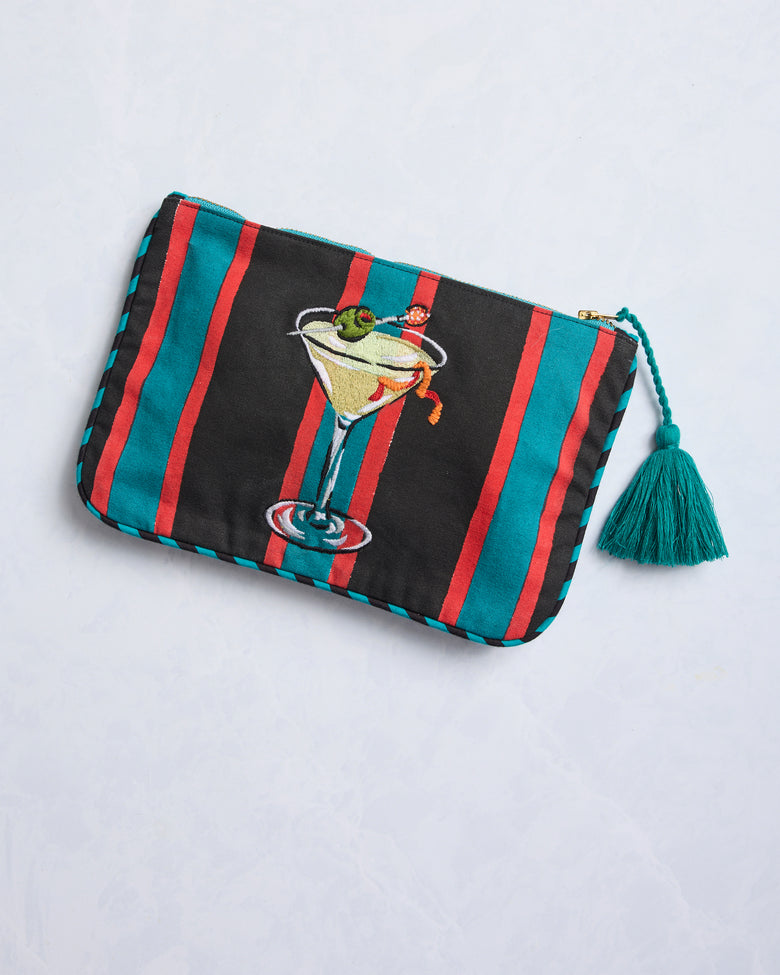 Blinis & Martinis - Embroidered Pouch - Mid Century Blue - Printfresh