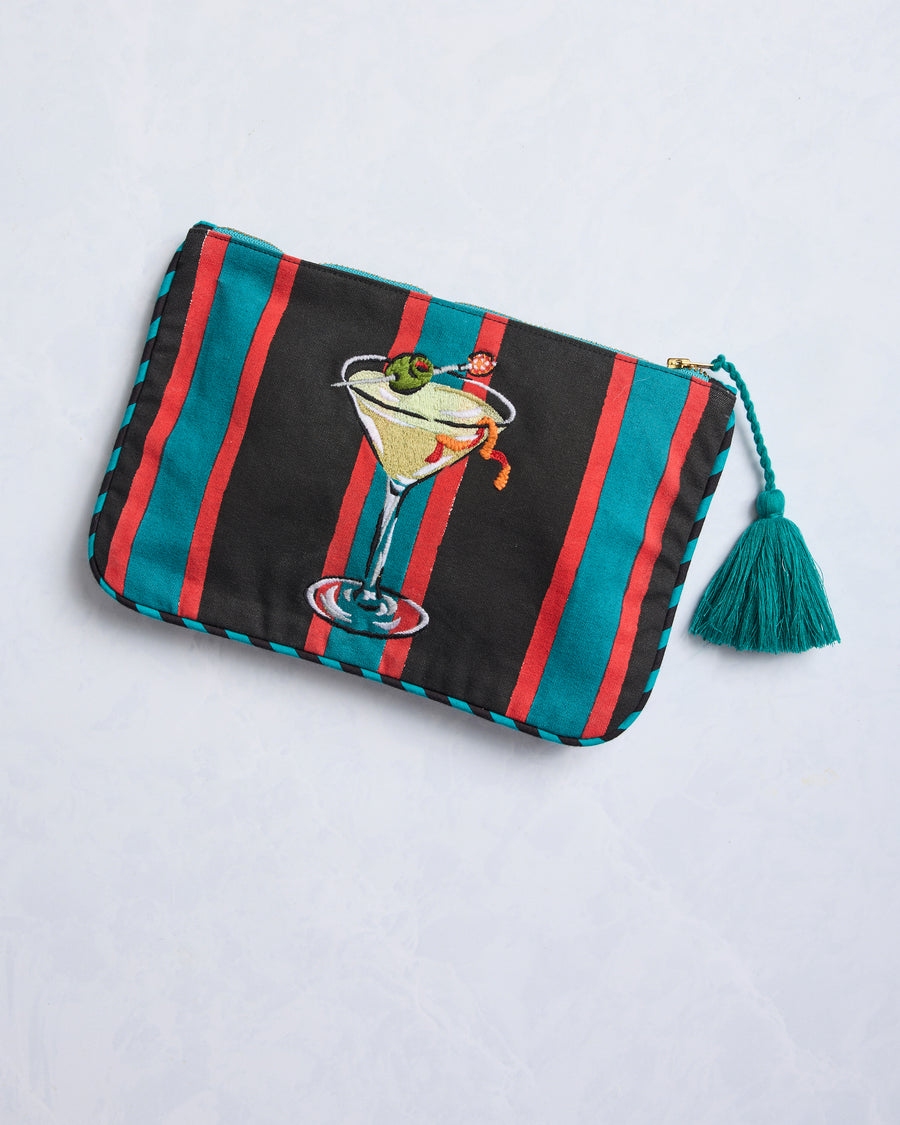 Blinis & Martinis - Embroidered Pouch - Mid Century Blue - Printfresh