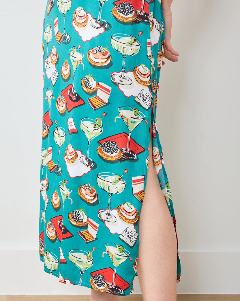 Blinis & Martinis - Eco Satin Chic to Sleep Nightie - Mid Century Blue - Printfresh