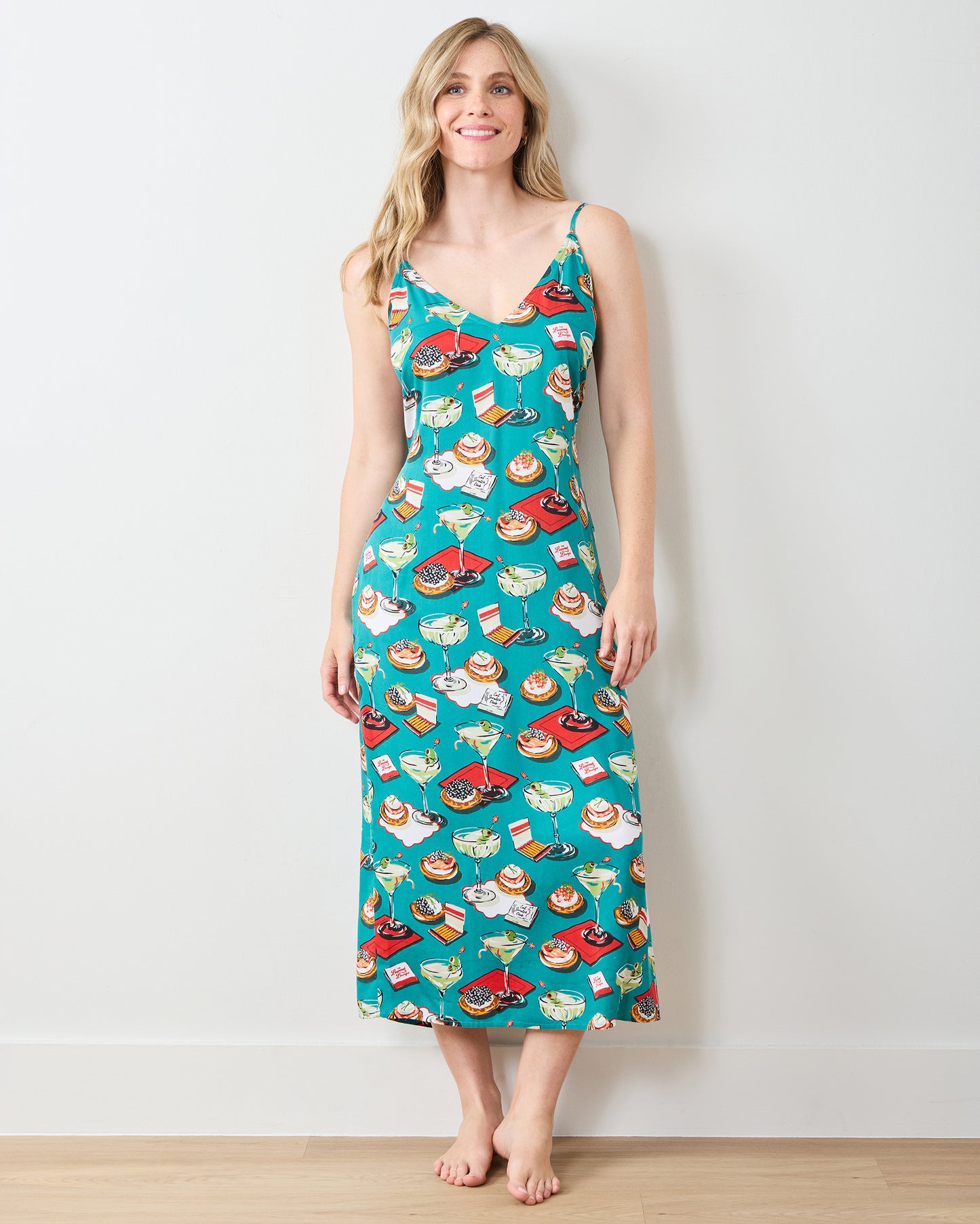 Blinis & Martinis - Eco Satin Chic to Sleep Nightie - Mid Century Blue - Printfresh