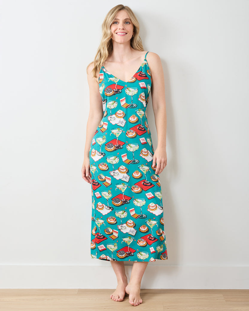 Blinis & Martinis - Eco Satin Chic to Sleep Nightie - Mid Century Blue - Printfresh