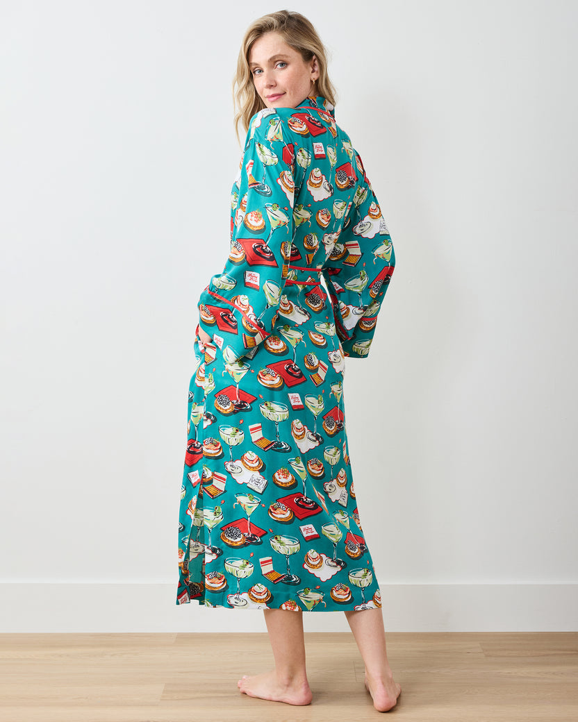 Blinis & Martinis - Eco Satin Robe - Mid Century Blue - Printfresh
