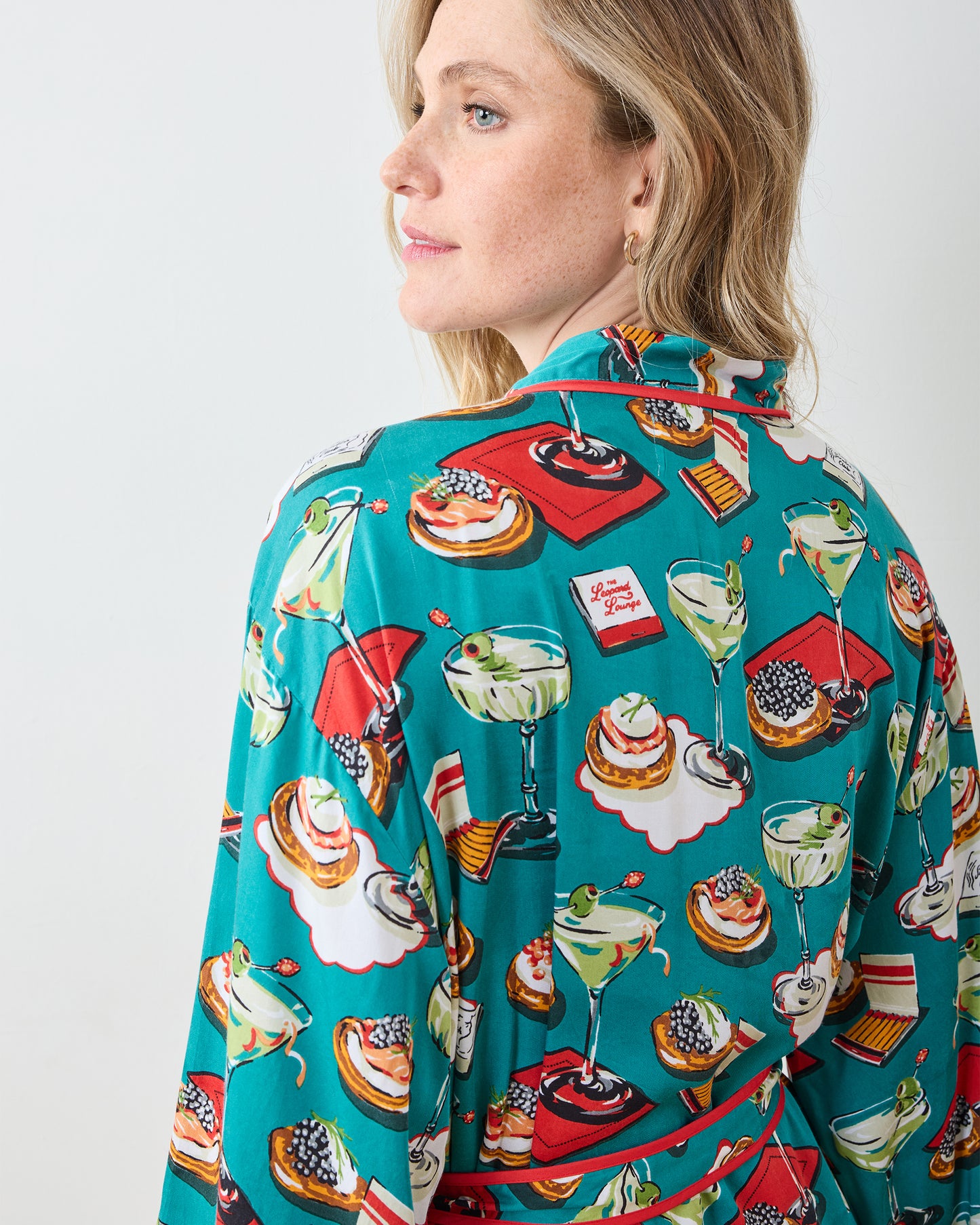 Blinis & Martinis - Eco Satin Robe - Mid Century Blue - Printfresh