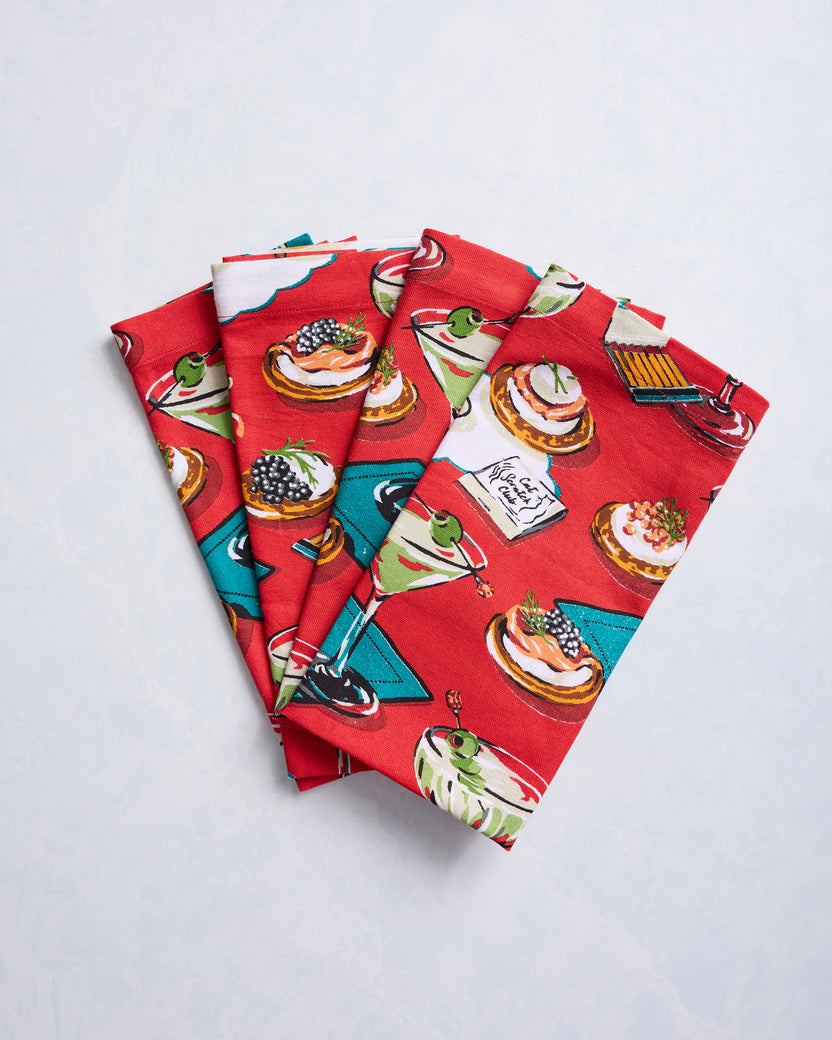 Blinis & Martinis -  Print Napkins Set of 4 - Matchbook Red - Printfresh