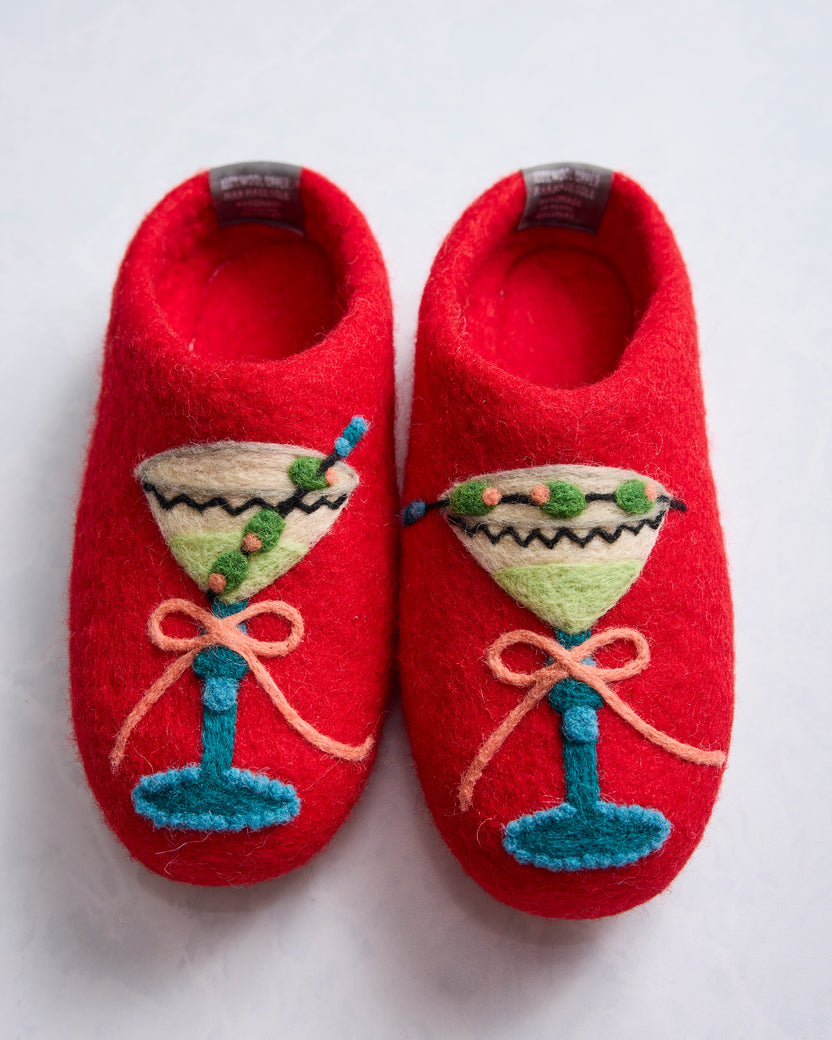 Blinis & Martinis - French Knot X PF Slipper - Red - Printfresh